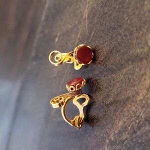 Vintage 14k Gold Filled, Cabochon Stone Clip On Earrings